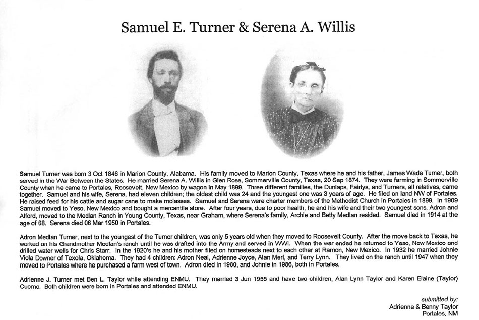 Samuel E Turner Serrena A Willis Canendar