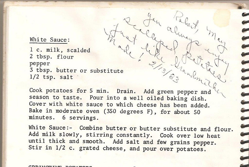 <Grandmother Worrells Potatoe Recipe>