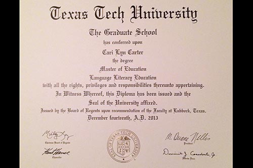 <cari lynn turner carter masters of education Texas Tech University>