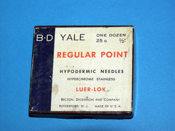 Hardy Downer's Little Black Medical Bag B-D Yale Regular Point Hypodermic Needles Hypercrome stainless Luer-Lok Becton. Dickinson and Company rutherford, NJ 