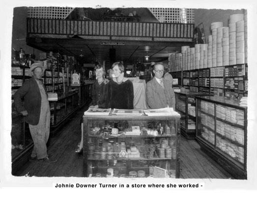 <johnie downer turner in a store where she worked location maybe texola, OK>