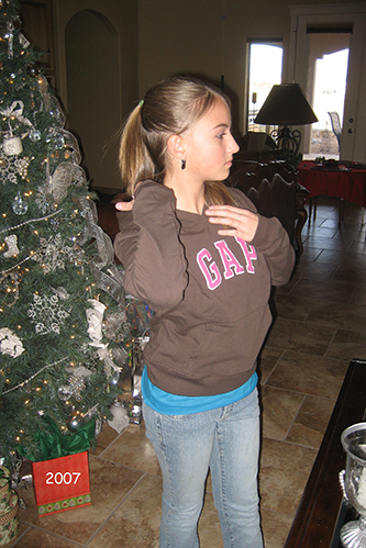 rebecca modeling gap shirt christmas 2007