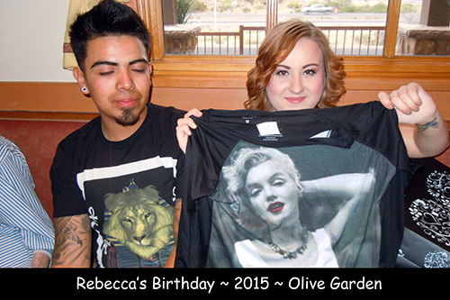 rebecca friend birthday 2015 olive garden marilyn monroe shirt