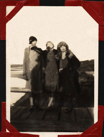 <Three Ladies Standing on Bridge>