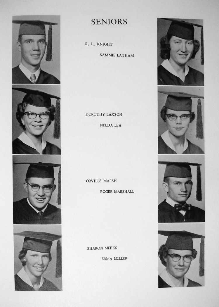 R. L. Knight sammie latham dorthy laxson nelda lea orville marsh roger marshall sharon meeks erma miller john miller w. a. moore bobby morgan darrell mcdermott harmon mccurdy virginia newberry kingman nix leeman pape may pape becky price james pruett paul rankin kenneth robertson dearl roderick mattie rogers linda sanders portales high school class of 1957